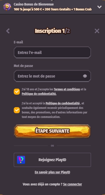 dragonia casino inscription